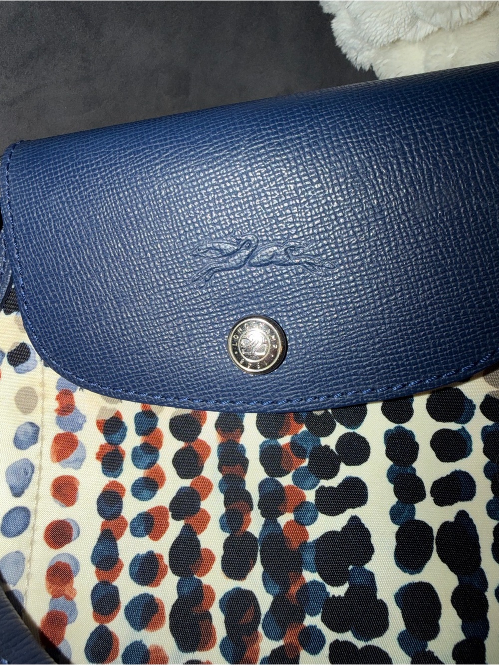 LONGCHAMP LE PLIAGE NEO FANTAISIE POLKA SMALL TOP HANDLE NAVY - Picture 6 of 9